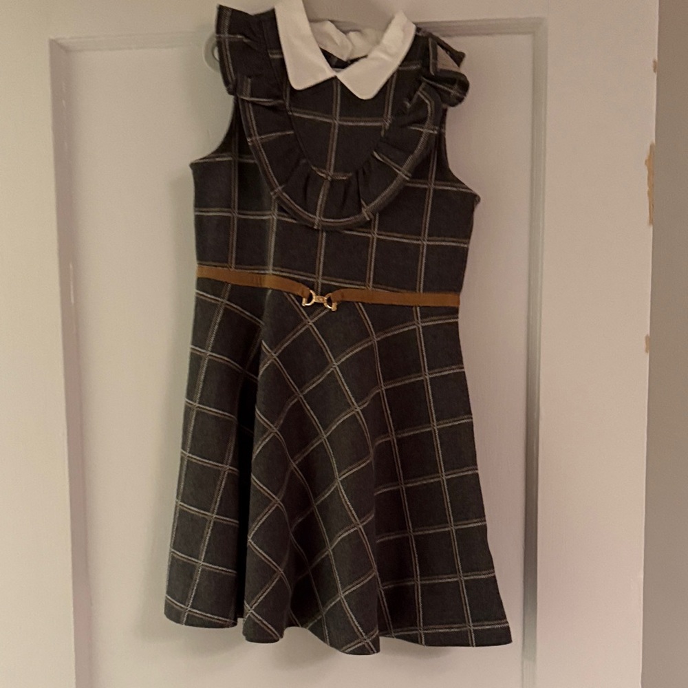 Janie and Jack Gray Plaid Dress with White Collar